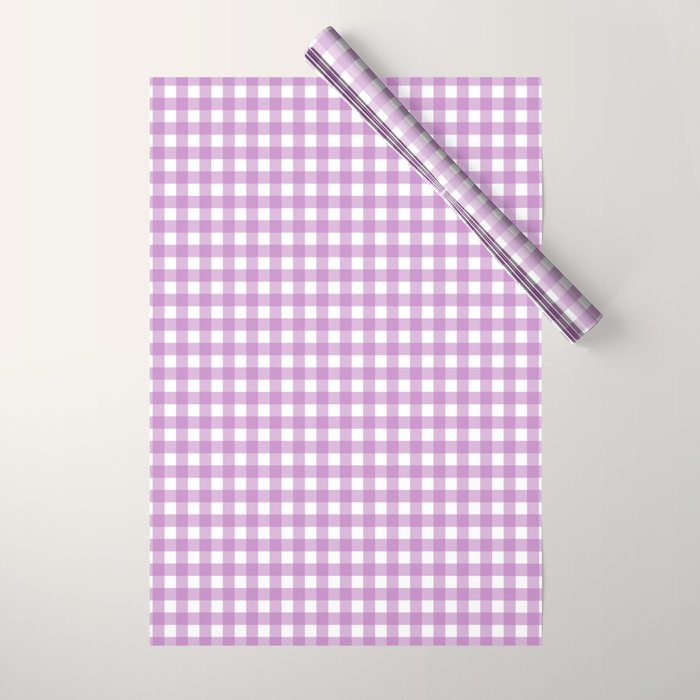Gingham Check Pattern in Pastel Orchid Purple and White  Wrapping Paper Gallery Image 1
