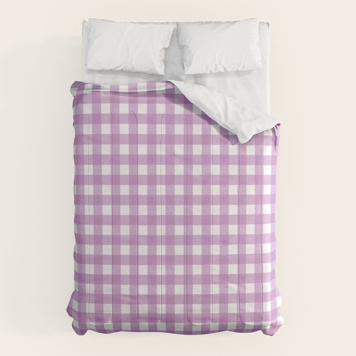 Gingham Check Pattern in Pastel Orchid Purple and White  Comforter Gallery Image 6
