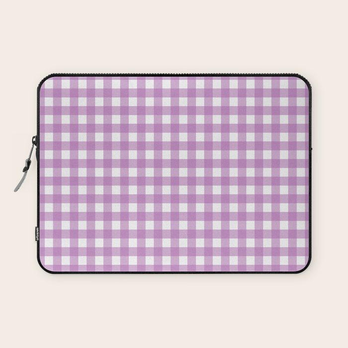 Gingham Check Pattern in Pastel Orchid Purple and White  Laptop Sleeve Gallery Image 1