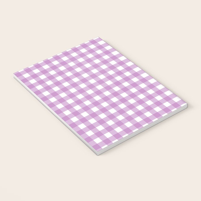Gingham Check Pattern in Pastel Orchid Purple and White  Notebook Gallery Image 3