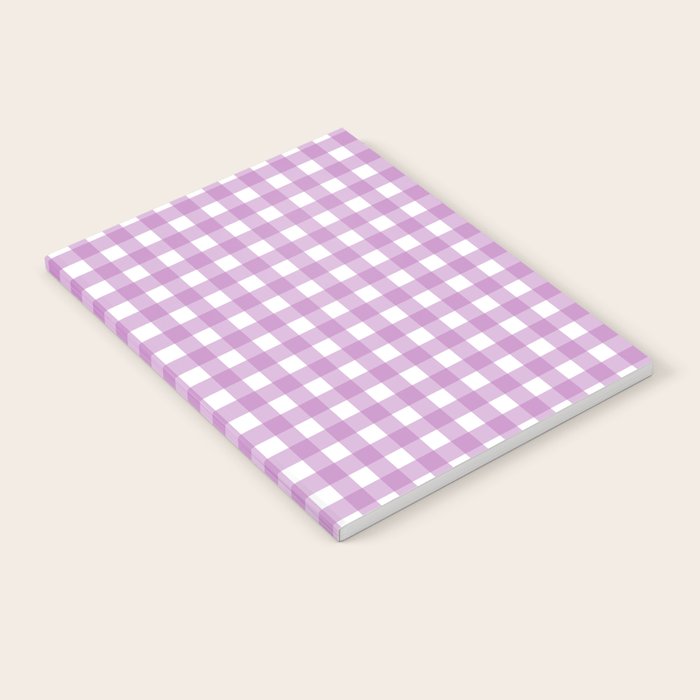 Gingham Check Pattern in Pastel Orchid Purple and White  Notebook Gallery Image 2