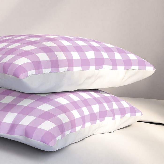 Gingham Check Pattern in Pastel Orchid Purple and White  Pillow Sham Gallery Image 3