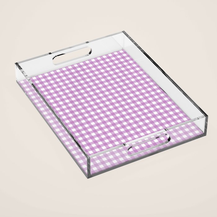 Gingham Check Pattern in Pastel Orchid Purple and White  Acrylic Tray Gallery Image 1