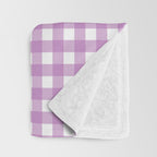 Gingham Check Pattern in Pastel Orchid Purple and White  Throw Blanket Gallery Image 3