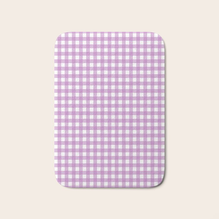 Gingham Check Pattern in Pastel Orchid Purple and White  Bath Mat Gallery Image 1
