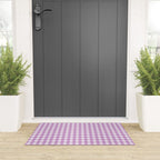 Gingham Check Pattern in Pastel Orchid Purple and White  Welcome Mat Gallery Image 3