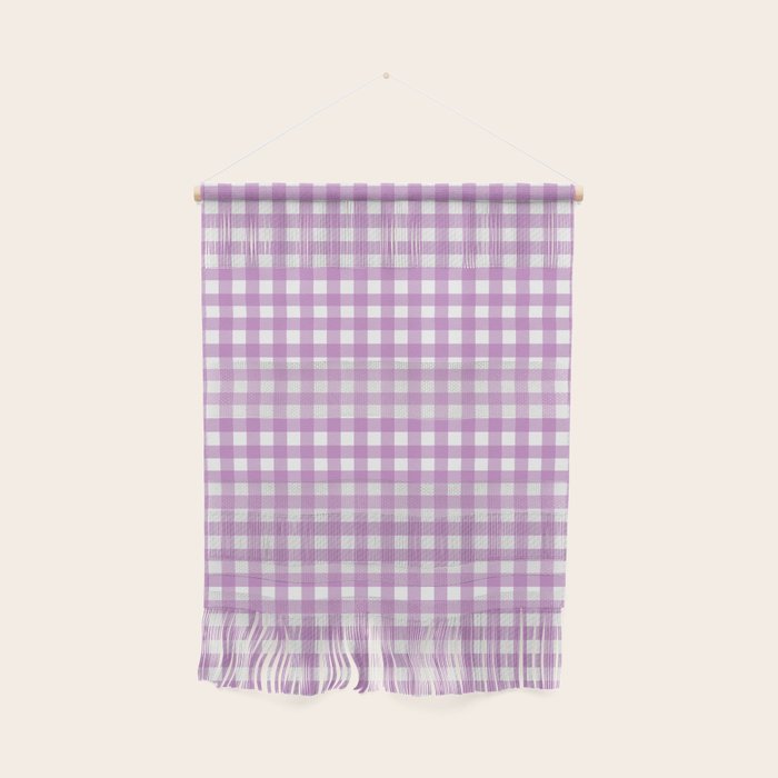 Gingham Check Pattern in Pastel Orchid Purple and White  Wall Hanging Gallery Image 1