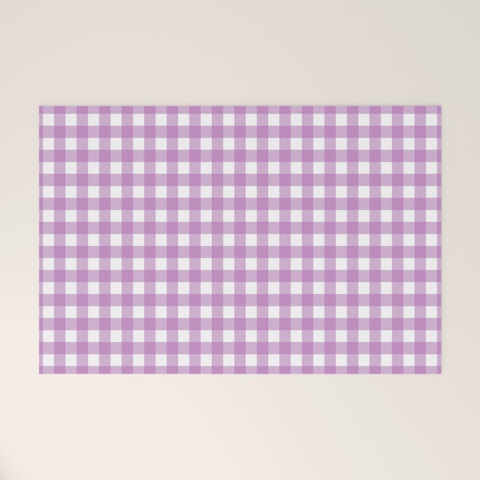 Gingham Check Pattern in Pastel Orchid Purple and White  Welcome Mat Gallery Image 1