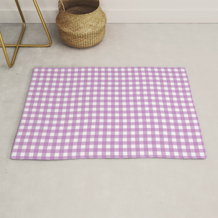 Gingham Check Pattern in Pastel Orchid Purple and White  Rug Gallery Image 1