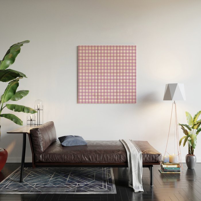 Gingham Check Pattern in Pastel Orchid Purple and White  Wood Wall Art Gallery Image 2
