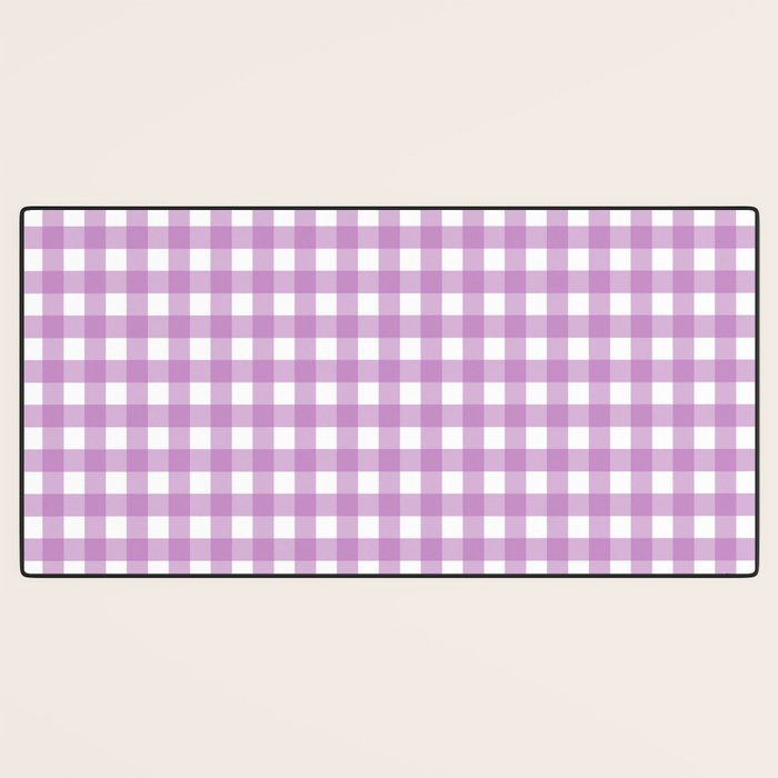 Gingham Check Pattern in Pastel Orchid Purple and White  Desk Mat Gallery Image 3