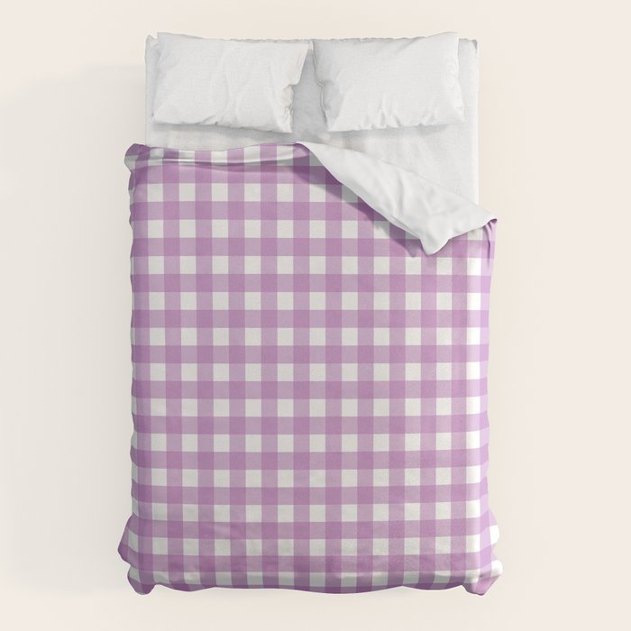 Gingham Check Pattern in Pastel Orchid Purple and White  Duvet Cover Gallery Image 1