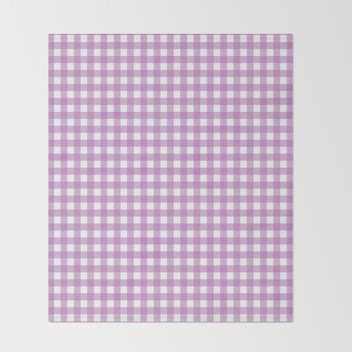 Gingham Check Pattern in Pastel Orchid Purple and White  Throw Blanket Gallery Image 2