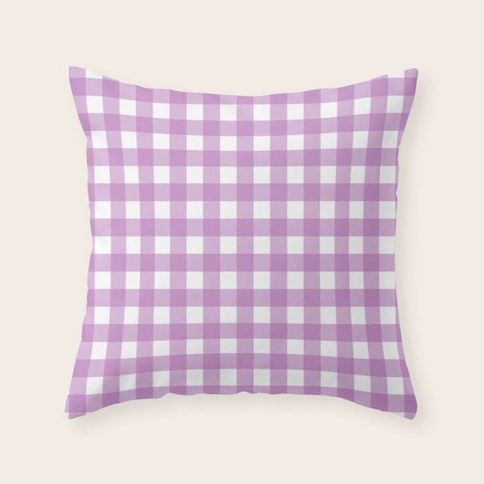 Gingham Check Pattern in Pastel Orchid Purple and White  Throw Pillow Gallery Image 6