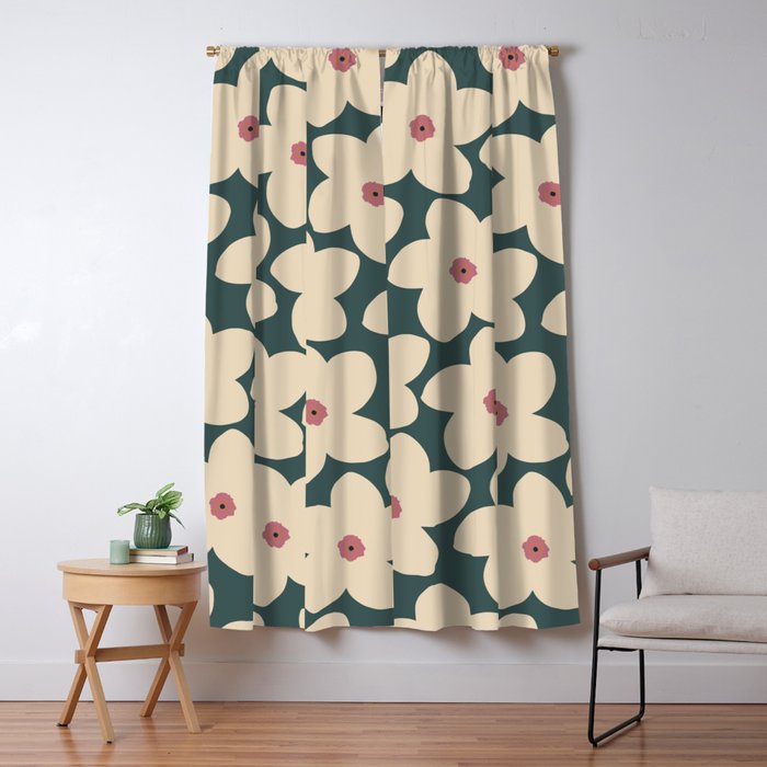 Green And Cream Retro Flower Window Curtain Gallery Image 5