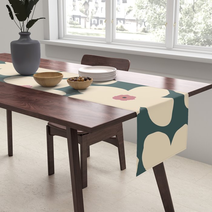 Green And Cream Retro Flower Table Runner Gallery Image 2