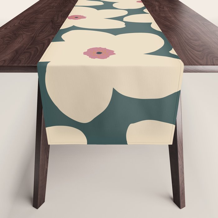 Green And Cream Retro Flower Table Runner Gallery Image 1
