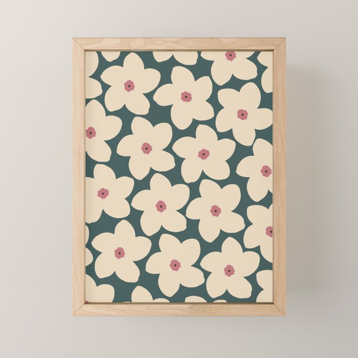 Green And Cream Retro Flower Mini Art Print Gallery Image 1