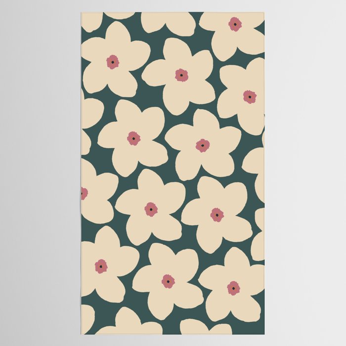 Green And Cream Retro Flower Tablecloth Gallery Image 2