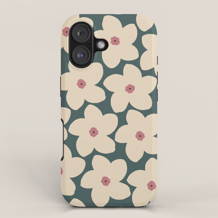 Green And Cream Retro Flower iPhone Case Gallery Image 1