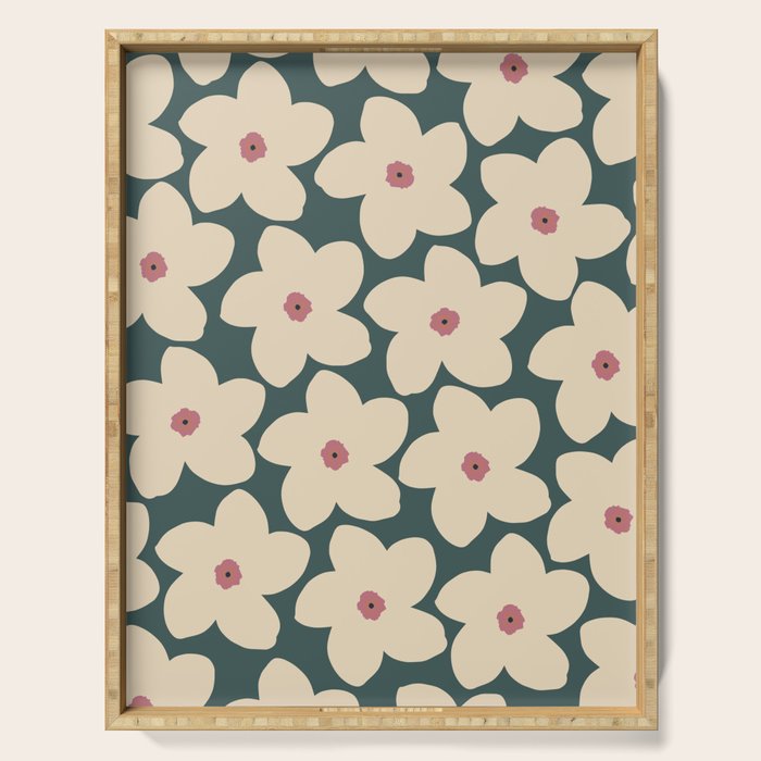 Green And Cream Retro Flower Serving Tray Gallery Image 1