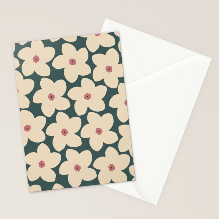 Green And Cream Retro Flower Stationery Card Gallery Image 2