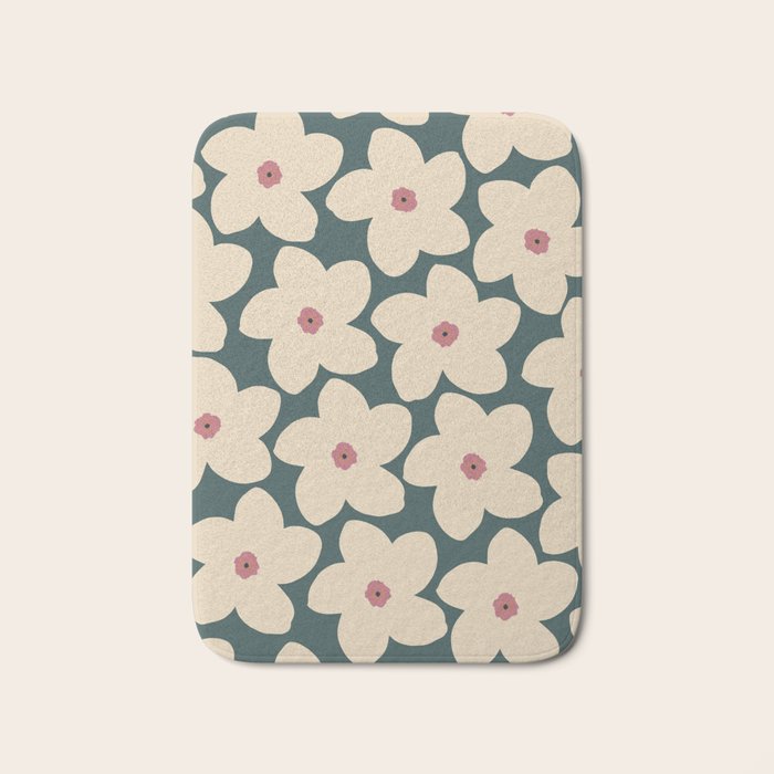 Green And Cream Retro Flower Bath Mat Gallery Image 1