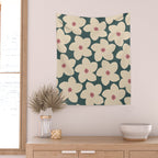 Green And Cream Retro Flower Wall Tapestry Gallery Image 2
