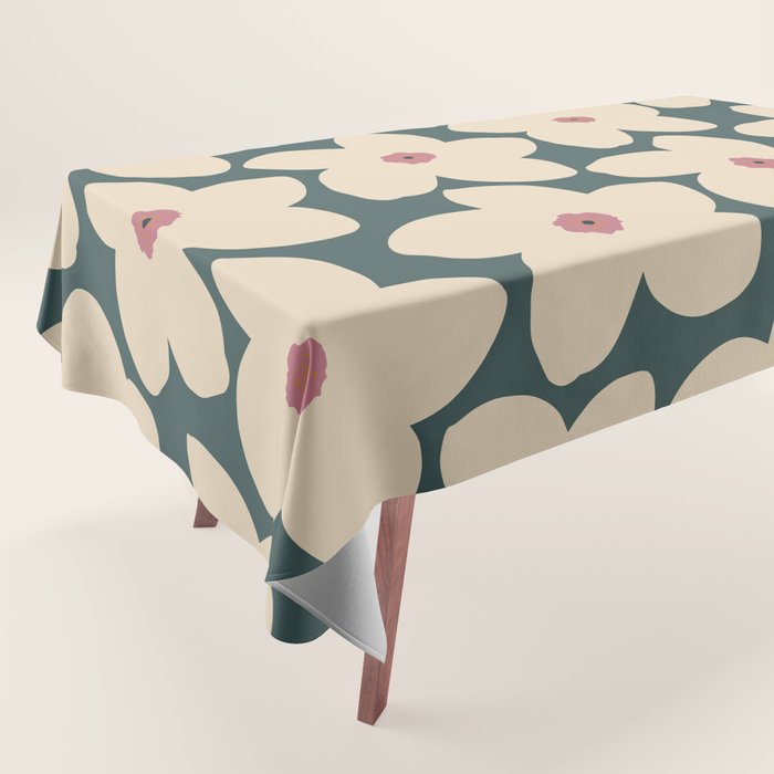 Green And Cream Retro Flower Tablecloth Gallery Image 1