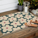 Green And Cream Retro Flower Outdoor Rug Gallery Image 2
