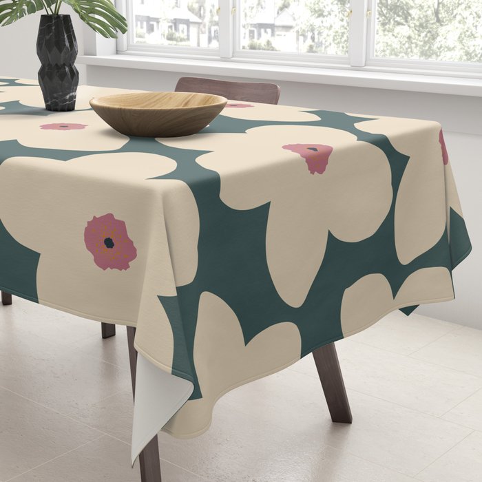 Green And Cream Retro Flower Tablecloth Gallery Image 3