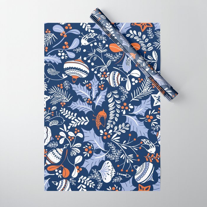 Wonderful ditsy holiday joy blue Wrapping Paper Gallery Image 1