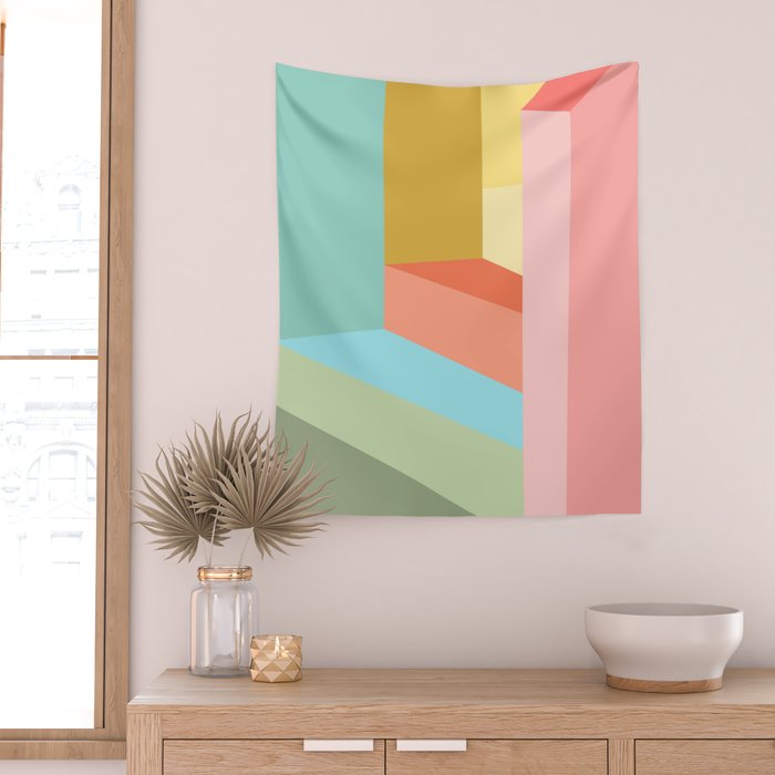 Abstract Geometry Steps in Beachy Pastels Wall Tapestry Gallery Image 2