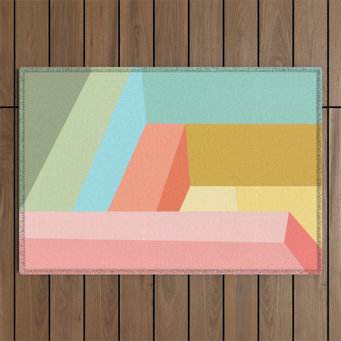 Abstract Geometry Steps in Beachy Pastels Outdoor Rug Gallery Image 1