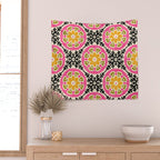 Folk Art Mandala - vintage pink, gold, and avocado green Wall Tapestry Gallery Image 2