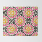 Folk Art Mandala - vintage pink, gold, and avocado green Throw Blanket Gallery Image 2