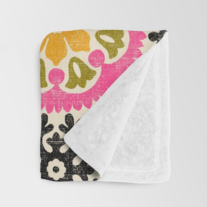 Folk Art Mandala - vintage pink, gold, and avocado green Throw Blanket Gallery Image 3