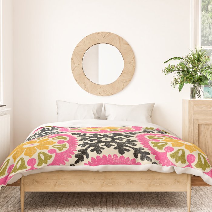 Folk Art Mandala - vintage pink, gold, and avocado green Duvet Cover Gallery Image 3