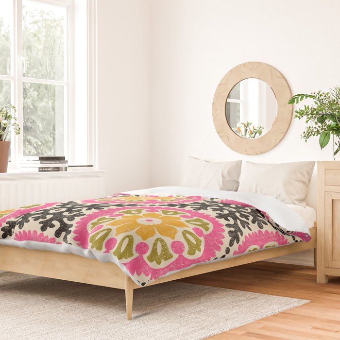 Folk Art Mandala - vintage pink, gold, and avocado green Duvet Cover Gallery Image 2
