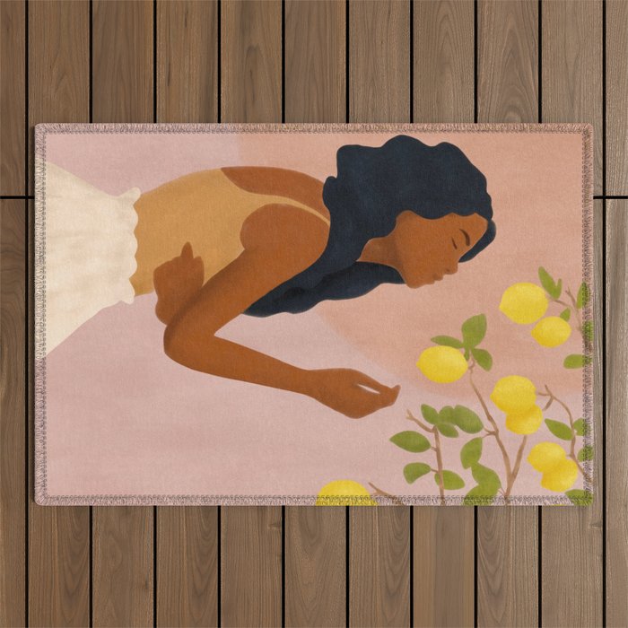 Girl and Her Lemons Outdoor Rug Gallery Image 1