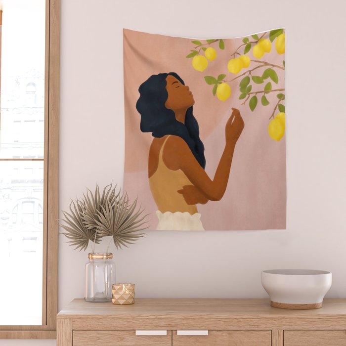 Girl and Her Lemons Wall Tapestry Gallery Image 2