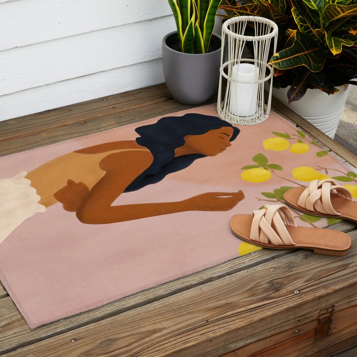 Girl and Her Lemons Outdoor Rug Gallery Image 2