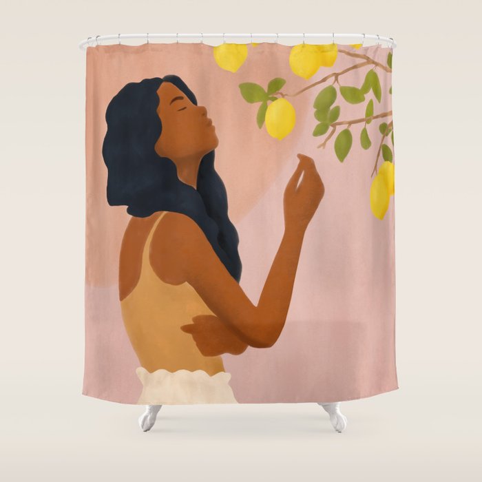 Girl and Her Lemons Shower Curtain Gallery Image 1