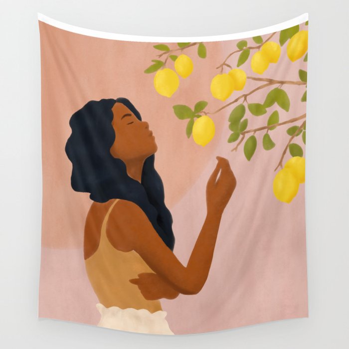 Girl and Her Lemons Wall Tapestry Gallery Image 4