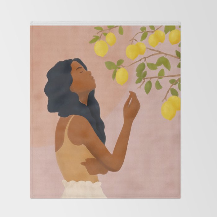 Girl and Her Lemons Throw Blanket Gallery Image 2
