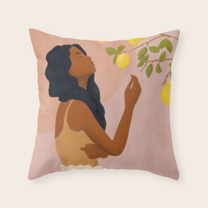 Girl and Her Lemons Throw Pillow Gallery Image 1