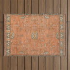 Antique Peach Apricot & Sage Green Turkish Ushak Rug Print Outdoor Rug Gallery Image 1
