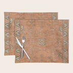Antique Peach Apricot & Sage Green Turkish Ushak Rug Print Placemat Gallery Image 1