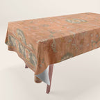 Antique Peach Apricot & Sage Green Turkish Ushak Rug Print Tablecloth Gallery Image 1