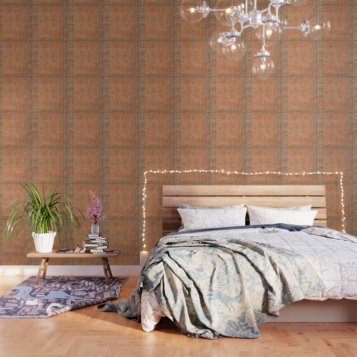 Antique Peach Apricot & Sage Green Turkish Ushak Rug Print Wallpaper Gallery Image 3